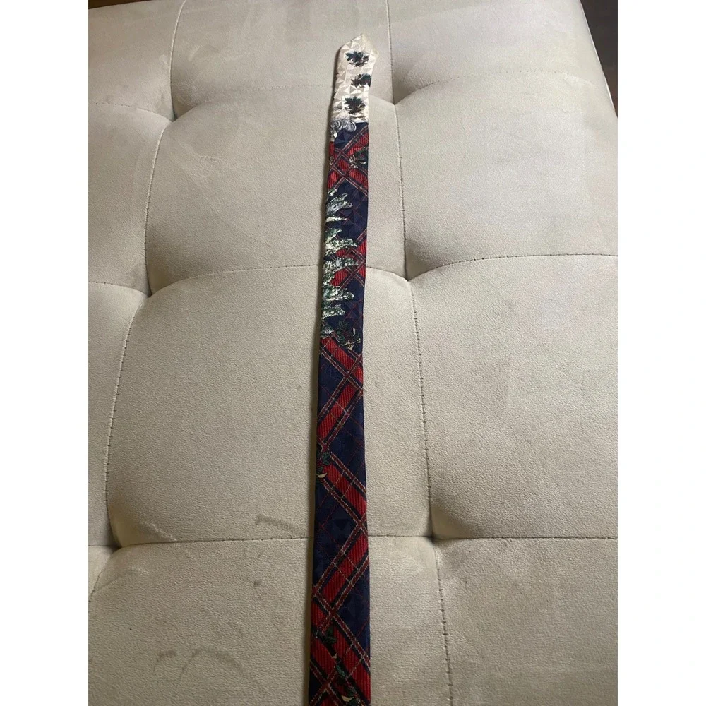 Zianetti Mens Christmas Tie Italian Silk‎ Plaid Santa Claus Holiday Navy Red